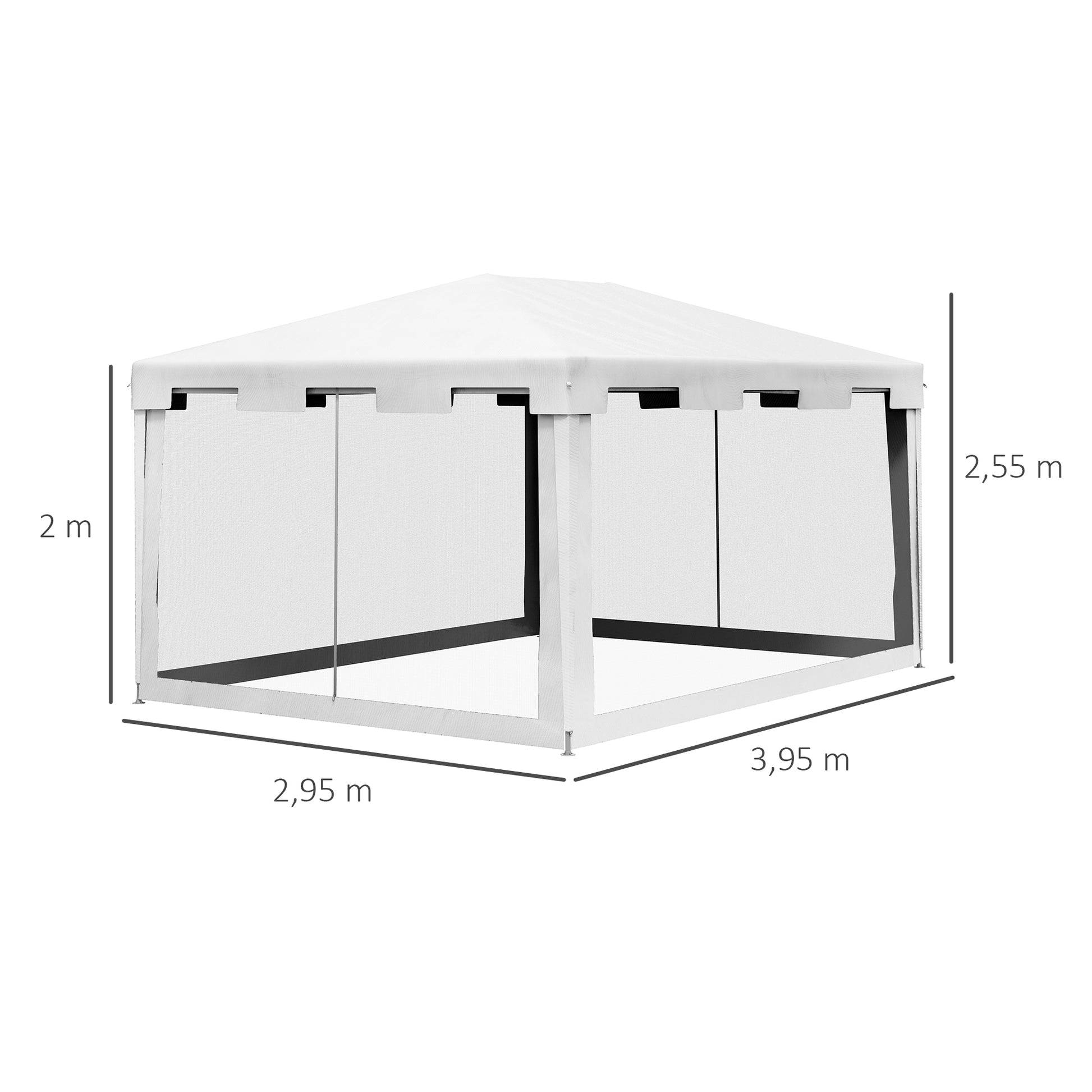 Outsunny Carpa de Jardín 4x3 m Cenador de Exterior con Mosquiteras Laterales Doble Techo y Puertas con Cremallera Anti-UV para Terraza Patio Playa Blanco y Negro