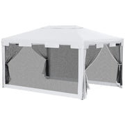 Outsunny Carpa de Jardín 4x3 m Cenador de Exterior con Mosquiteras Laterales Doble Techo y Puertas con Cremallera Anti-UV para Terraza Patio Playa Blanco y Negro