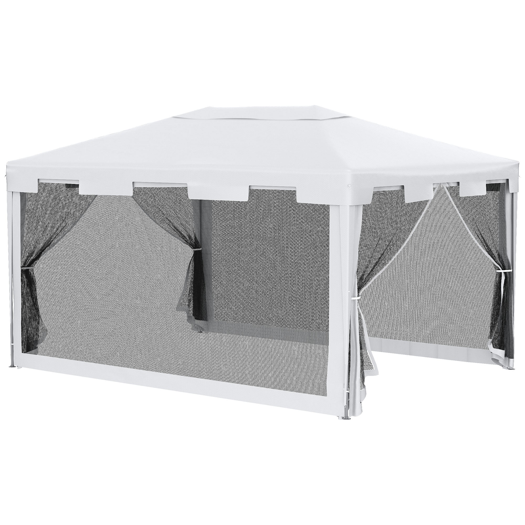 Outsunny Carpa de Jardín 4x3 m Cenador de Exterior con Mosquiteras Laterales Doble Techo y Puertas con Cremallera Anti-UV para Terraza Patio Playa Blanco y Negro