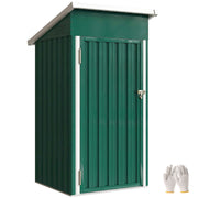Outsunny Caseta de Jardín Exterior 0,74 m², 107,5x91x185 cm, Cobertizo de Jardín Exterior Metálico con Techo Inclinado, Puerta con Cerradura y Ventilaciones para Almacenamiento de Herramientas, Verde