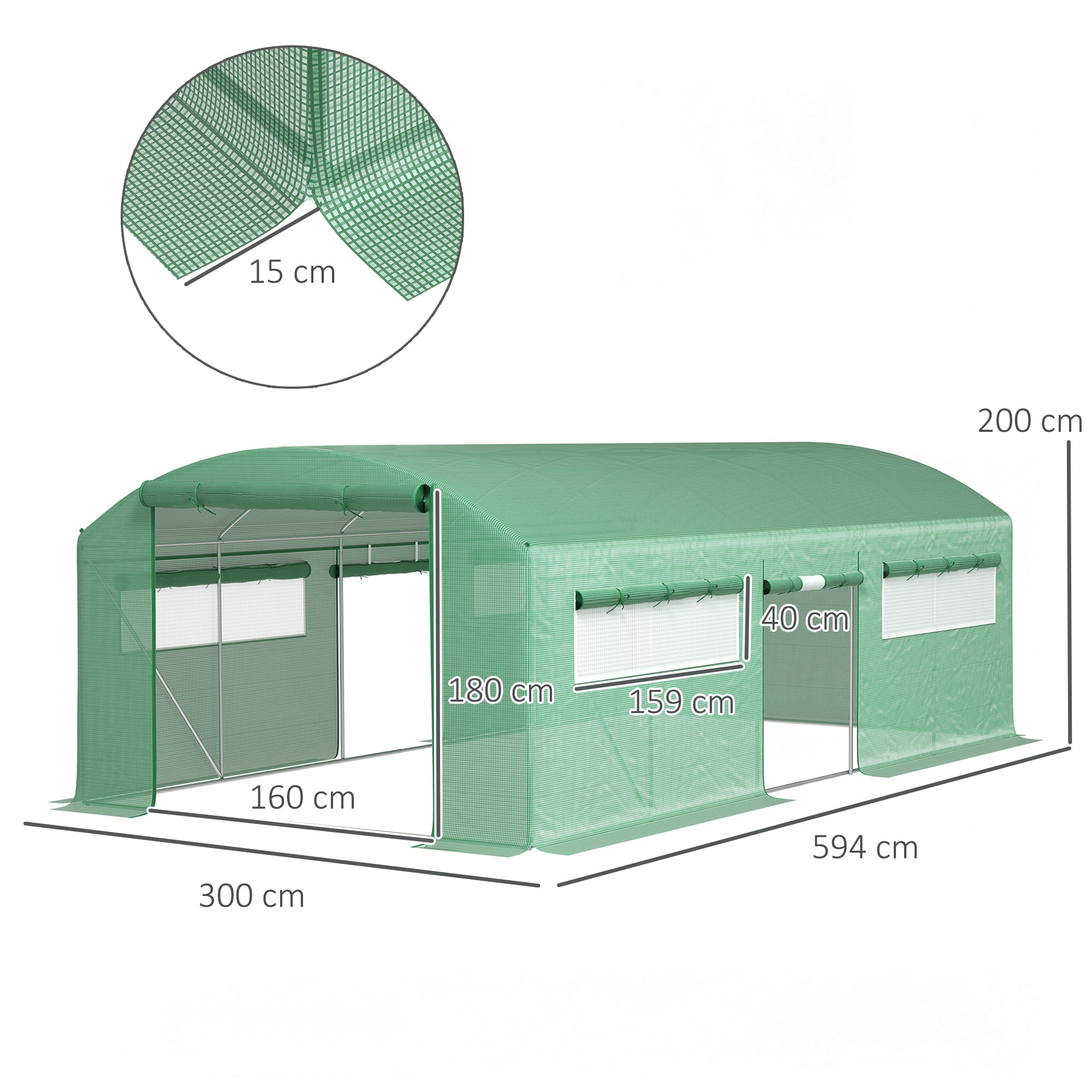 Outsunny Invernadero de Exterior 6x3x2 m Invernadero de Túnel con 6 Ventanas de Malla Cubierta de PE Anti-UV y 3 Puertas Enrollables con Cremallera Invernadero para Jardín Patio Verde