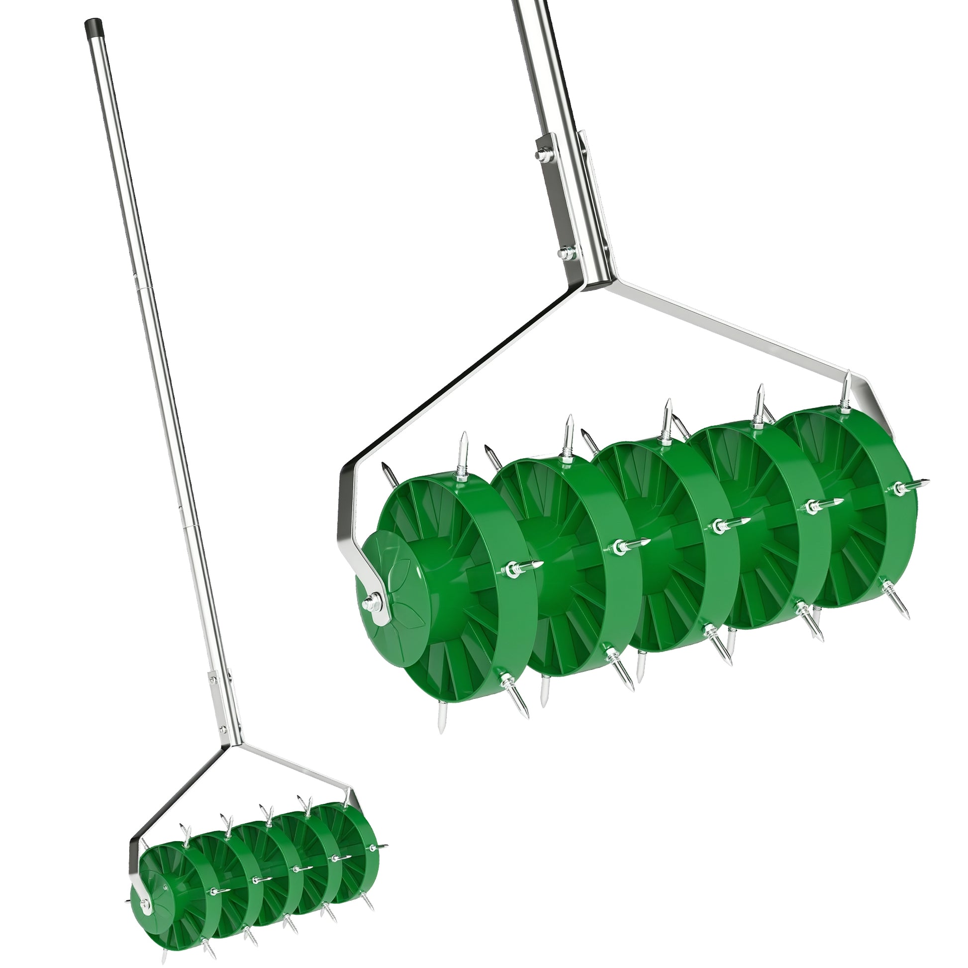 Outsunny Rodillo Aireador de Césped, Aireador de Césped Manual con Clavos y Mango Desmontable de 100 cm en Tres Piezas y Púas para Aflojar el Suelo, para Jardín, Patio, 45 cm Ancho