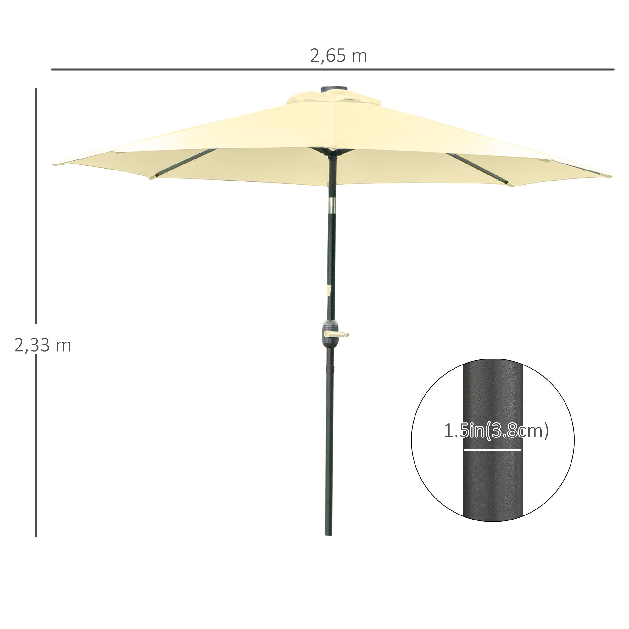 Outsunny Sombrilla Terraza Exterior Ø265 cm Sombrilla de Jardín con 32 Luces LED Solares Poste de Acero y Manivela Parasol Inclinable para Patio Terraza Beige