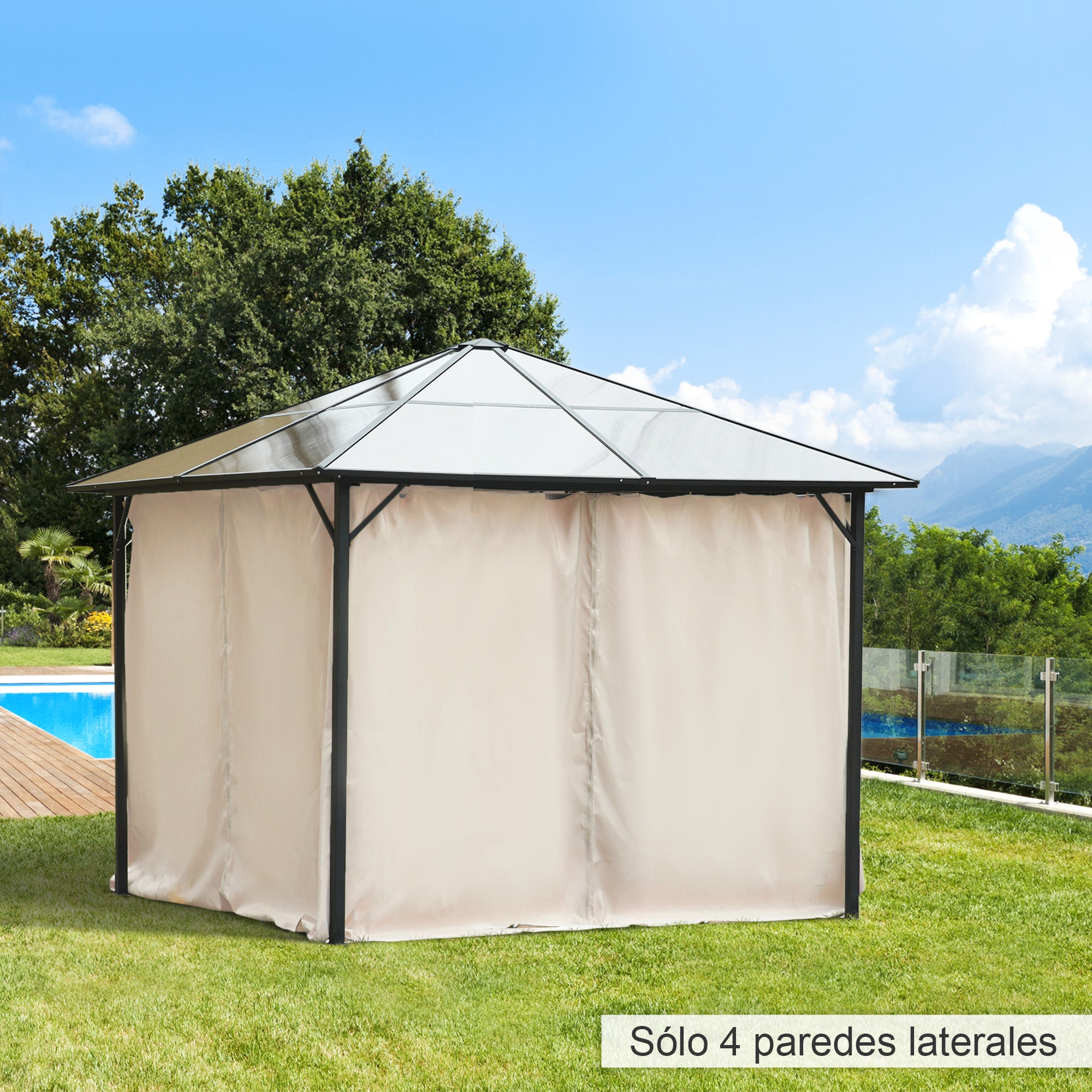 Outsunny 4 Paredes Laterales para Cenador 3x2 m Laterales para Gazebo Universal con Ganchos y Anillos en C para Pérgola Carpa Beige