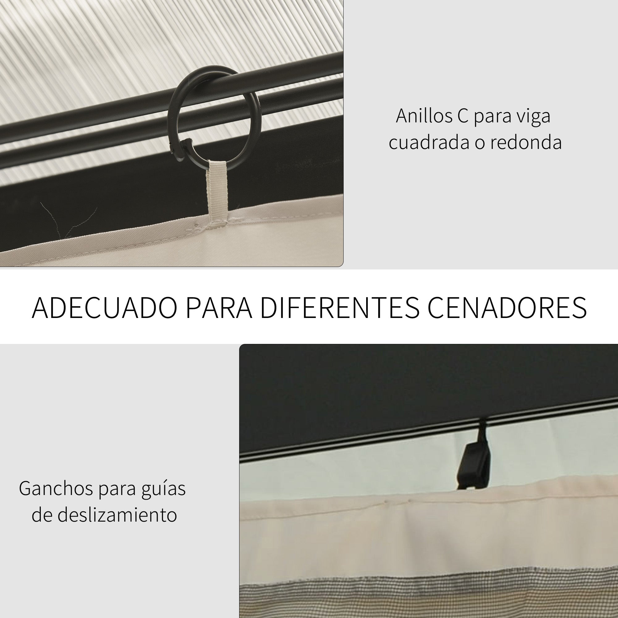 Outsunny 4 Paredes Laterales para Cenador 3x2 m Laterales para Gazebo Universal con Ganchos y Anillos en C para Pérgola Carpa Beige