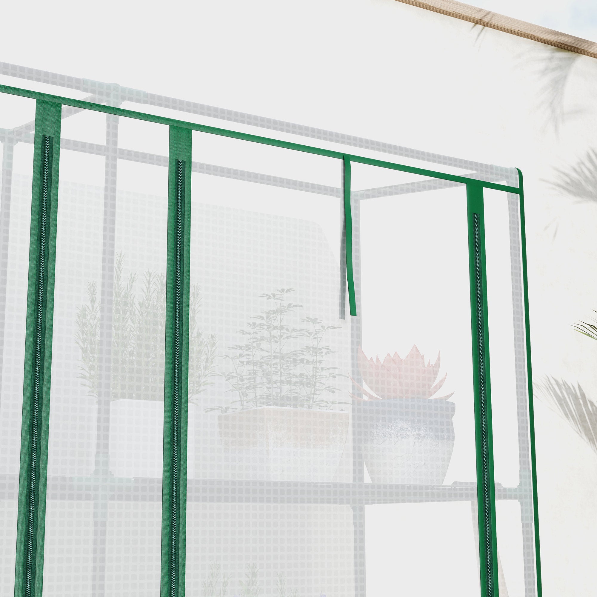 Outsunny Invernadero de Exterior de 3 Niveles Invernadero de Jardín con 9 Estantes Puerta Enrollable con Cremallera Marco de Acero Cubierta de PE 140g/m² Anti-UV para Terraza 215x46x151cm Blanco
