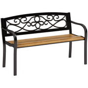 Outsunny Banco de Jardín Exterior de 2 Plazas Banco de Exterior con Asiento de Madera y Marco de Acero para Patio Terraza 127x56x80 cm Negro y Natural