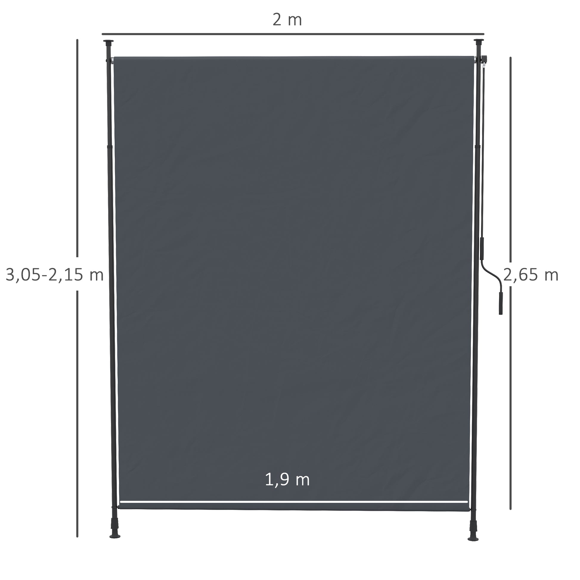 Outsunny Toldo Vertical Exterior 200x305 cm, Pantalla de Privacidad Enrollable, Toldo Lateral Ajustable con Manivela, Protección UV 40+ e Impermeable, Sin Taladro, para Balcón, Jardín, Gris