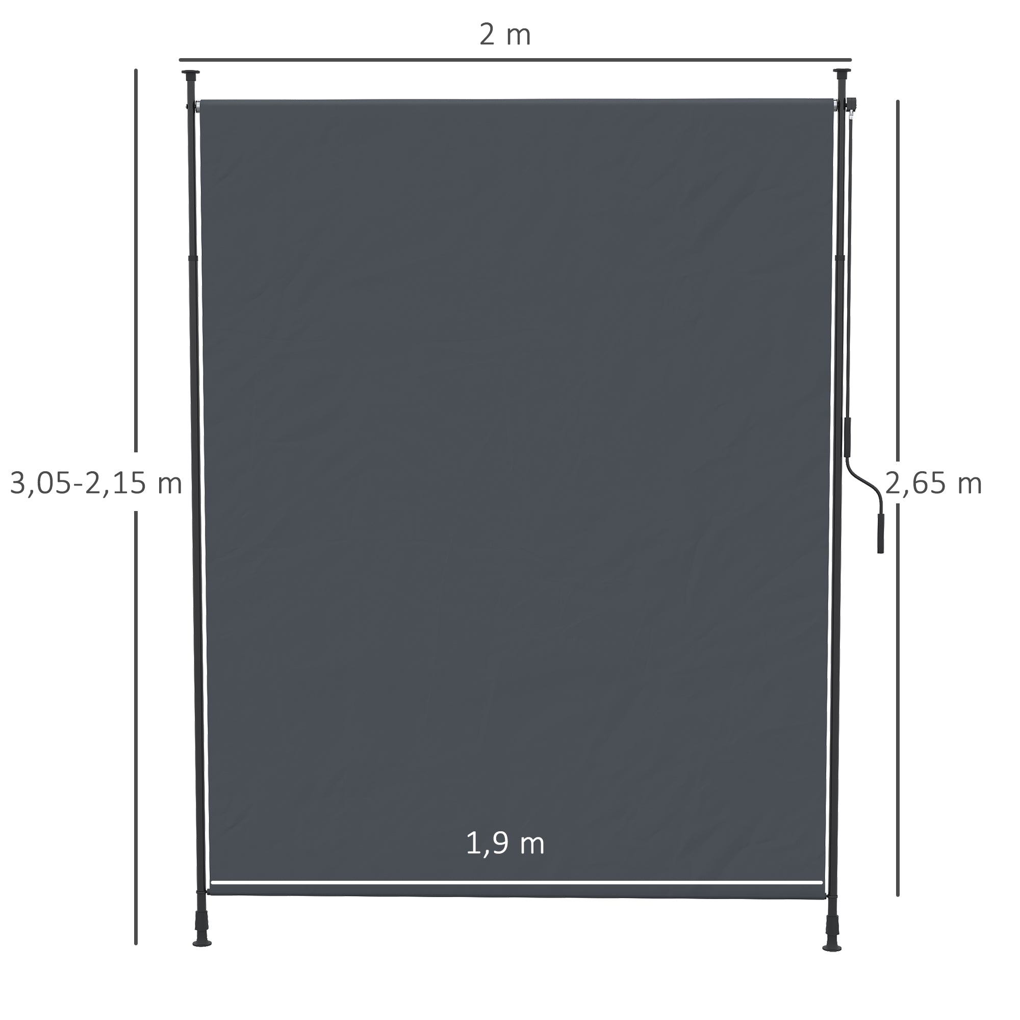 Outsunny Toldo Vertical Exterior 200x305 cm, Pantalla de Privacidad Enrollable, Toldo Lateral Ajustable con Manivela, Protección UV 40+ e Impermeable, Sin Taladro, para Balcón, Jardín, Gris