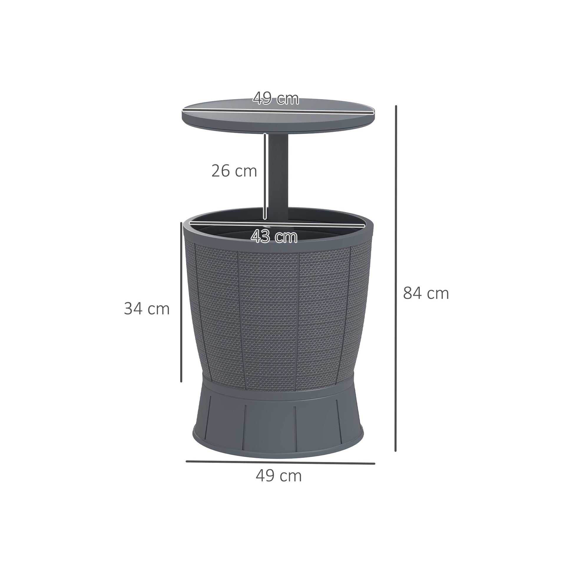 Outsunny Mesa Nevera para Exterior 41 L 3 en 1 Cool Bar Mesa Auxiliar con Altura Ajustable 58-84 cm Cubo de Hielo Tapa Superior Elevable para Fiesta Piscina Jardín Patio Gris
