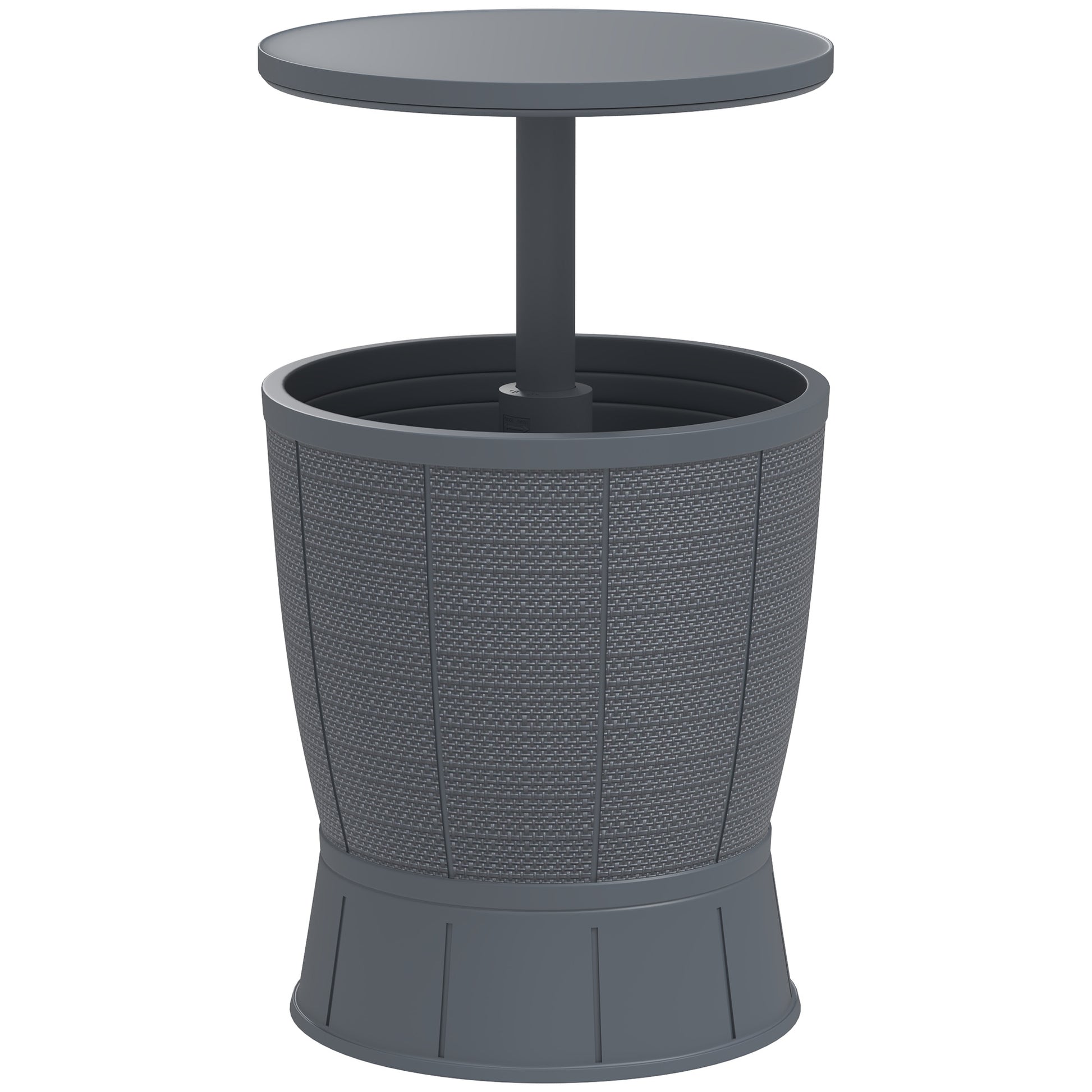 Outsunny Mesa Nevera para Exterior 41 L 3 en 1 Cool Bar Mesa Auxiliar con Altura Ajustable 58-84 cm Cubo de Hielo Tapa Superior Elevable para Fiesta Piscina Jardín Patio Gris