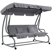 Outsunny Balancín de Jardín Exterior de 3 Plazas Columpio de Jardín Exterior Convertible en Cama con Toldo Ajustable Soportes Laterales y 2 Almohadas Carga 340 kg 200x120x164 cm Gris