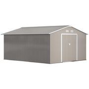 Outsunny Caseta de Jardín Exterior 12,4 m² 340x386x200 cm Cobertizo de Jardín Exterior con Puerta Corredera Techo Inclinado Base Refuerzo (Suelo NO Incluido) y 4 Ventanas Gris Claro