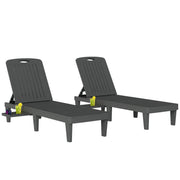 Outsunny Pack de 2 Tumbonas de Jardín Exterior, Tumbonas Reclinables de Plástico PP con Bandeja Lateral, Respaldo Ajustable de 5 Niveles, Resistentes a la Intemperie, para Playa, Piscina, Gris