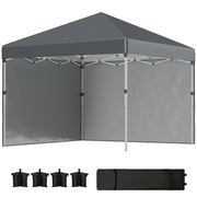 Outsunny Carpa Plegable Pop-up Gazebo 3x3 m Cenador Plegable con 2 Paredes Laterales Anti-UV Altura Ajustable en 3 Niveles Sacos de Arena y Bolsa de Transporte con Ruedas para Camping Gris Oscuro