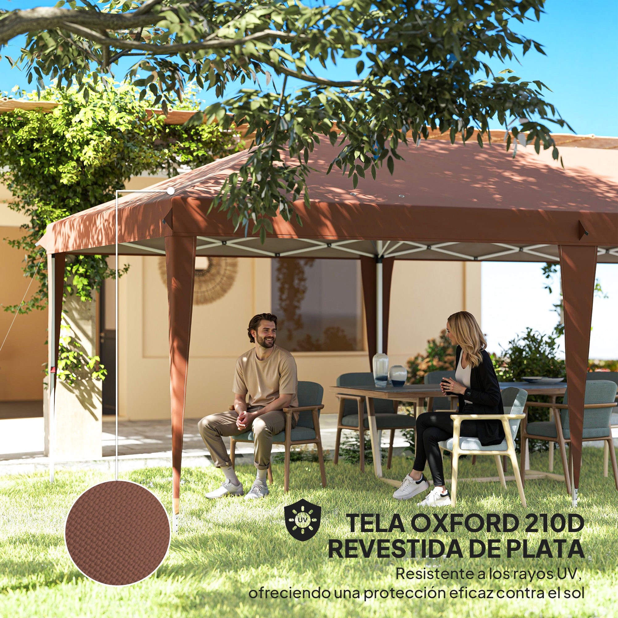 Outsunny Carpa Plegable Gazebo 6x3 m Pop-up, Cenador Plegable con Altura Ajustable en 3 Niveles Toldo Anti-UV y Bolsa de Transporte para Camping Fiestas Café