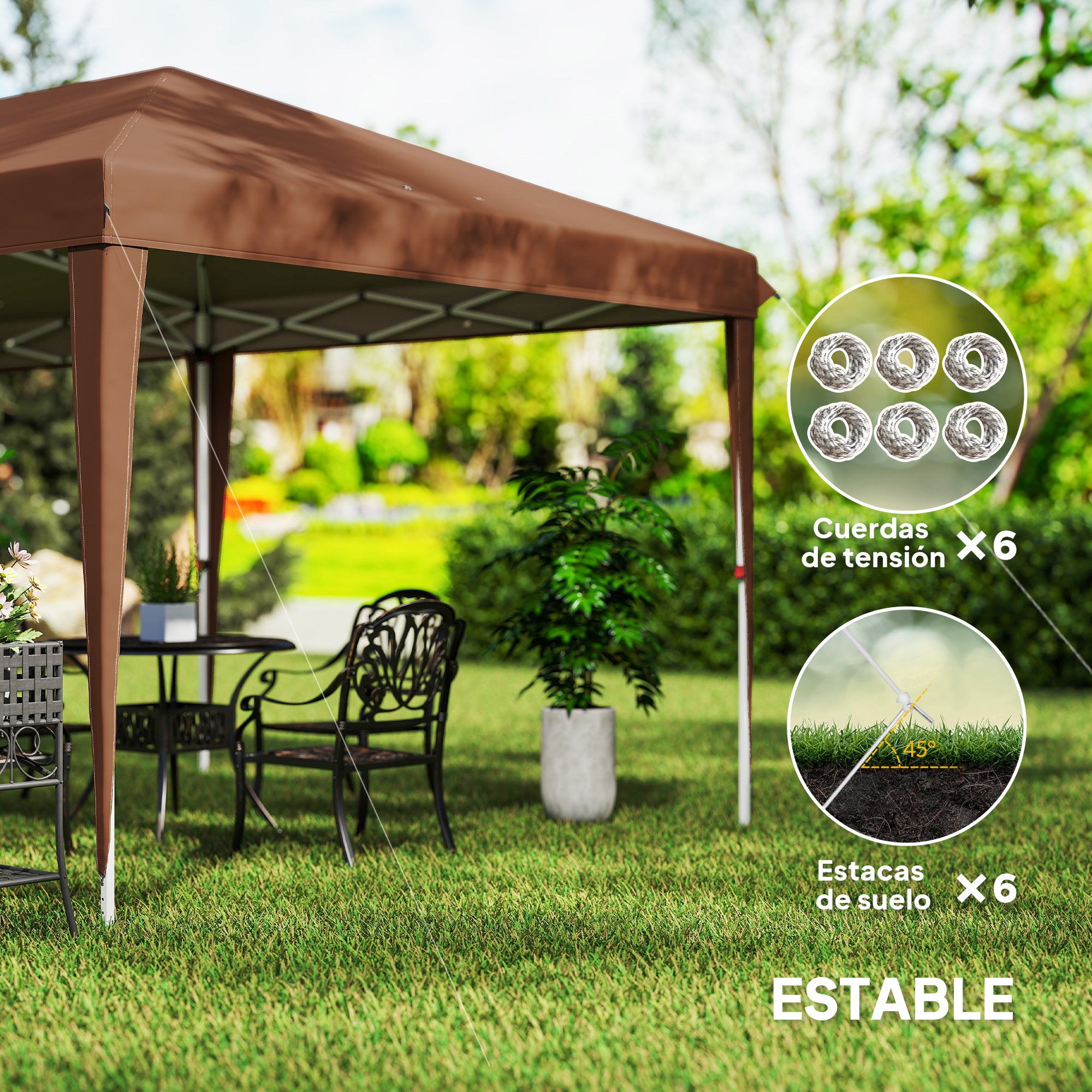 Outsunny Carpa Plegable Gazebo 6x3 m Pop-up, Cenador Plegable con Altura Ajustable en 3 Niveles Toldo Anti-UV y Bolsa de Transporte para Camping Fiestas Café