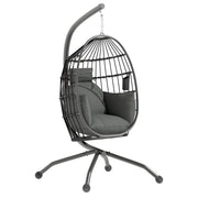 Outsunny Silla Colgante Huevo con Soporte Columpio Jardín Exterior con Cesta Plegable Cojín y Reposacabezas Columpio Colgante para Interior y Exterior Carga 120 kg Negro