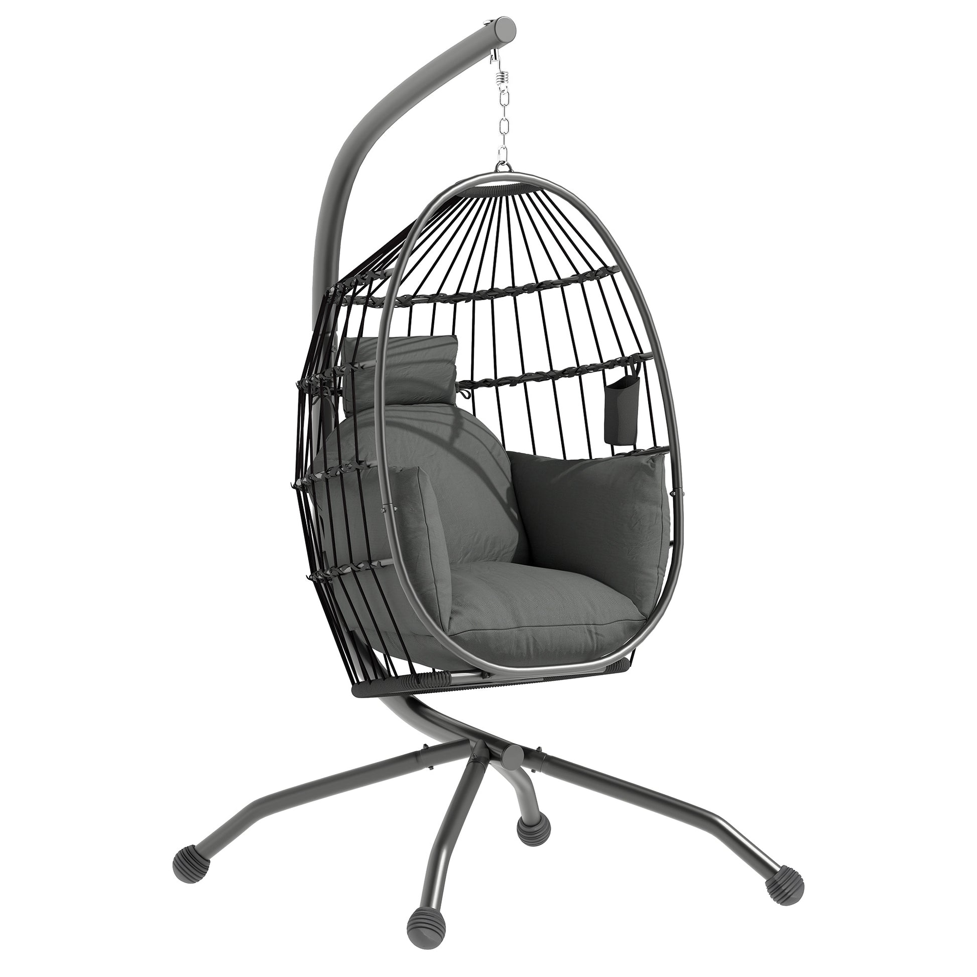 Outsunny Silla Colgante Huevo con Soporte Columpio Jardín Exterior con Cesta Plegable Cojín y Reposacabezas Columpio Colgante para Interior y Exterior Carga 120 kg Negro