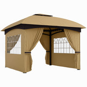 Outsunny Cenador para Jardín 3,4x3,4 m Pérgola de Jardín Gazebo con Doble Techo Paredes Laterales Anti-UV y Ventanas Carpa para Exterior Terraza Patio Beige