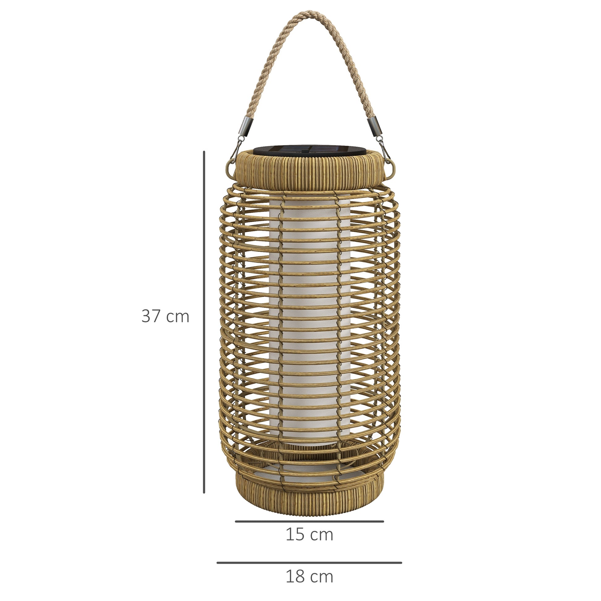 Outsunny Linterna de Jardín de Ratán Farola Solar de Exterior con Panel Solar Luces LED Encendido y Apagado Automático para Interior y Exterior Ø18x37 cm Arena