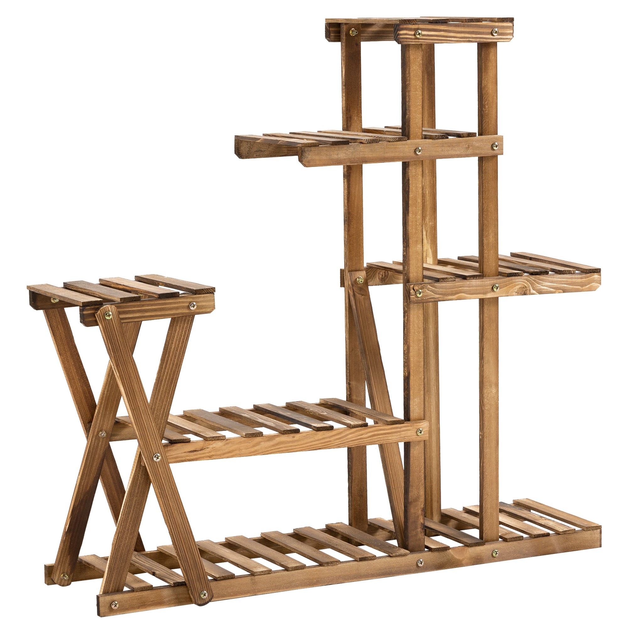 Outsunny Soporte para Plantas Estantería para Plantas con Pies de Madera Estantería para Flores con 5 Niveles Carga 60 kg para Interior y Exterior Terreza Jardín Balcón 98x28x95 cm Carbonizado