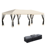 Outsunny Carpa Plegable 6x3 m Cenador para Jardín Gazebo con 6 Cortinas Mosquitera y Cremallera Bolsa de Transporte Impermeable para Exterior Crema