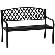 Outsunny Banco de Jardín de 2 Plazas con Respaldo Decorativo y Reposabrazos para Terraza Balcón Patio Exterior Carga 240 kg Hierro Fundido y Acero 128x58,5x89 cm Negro