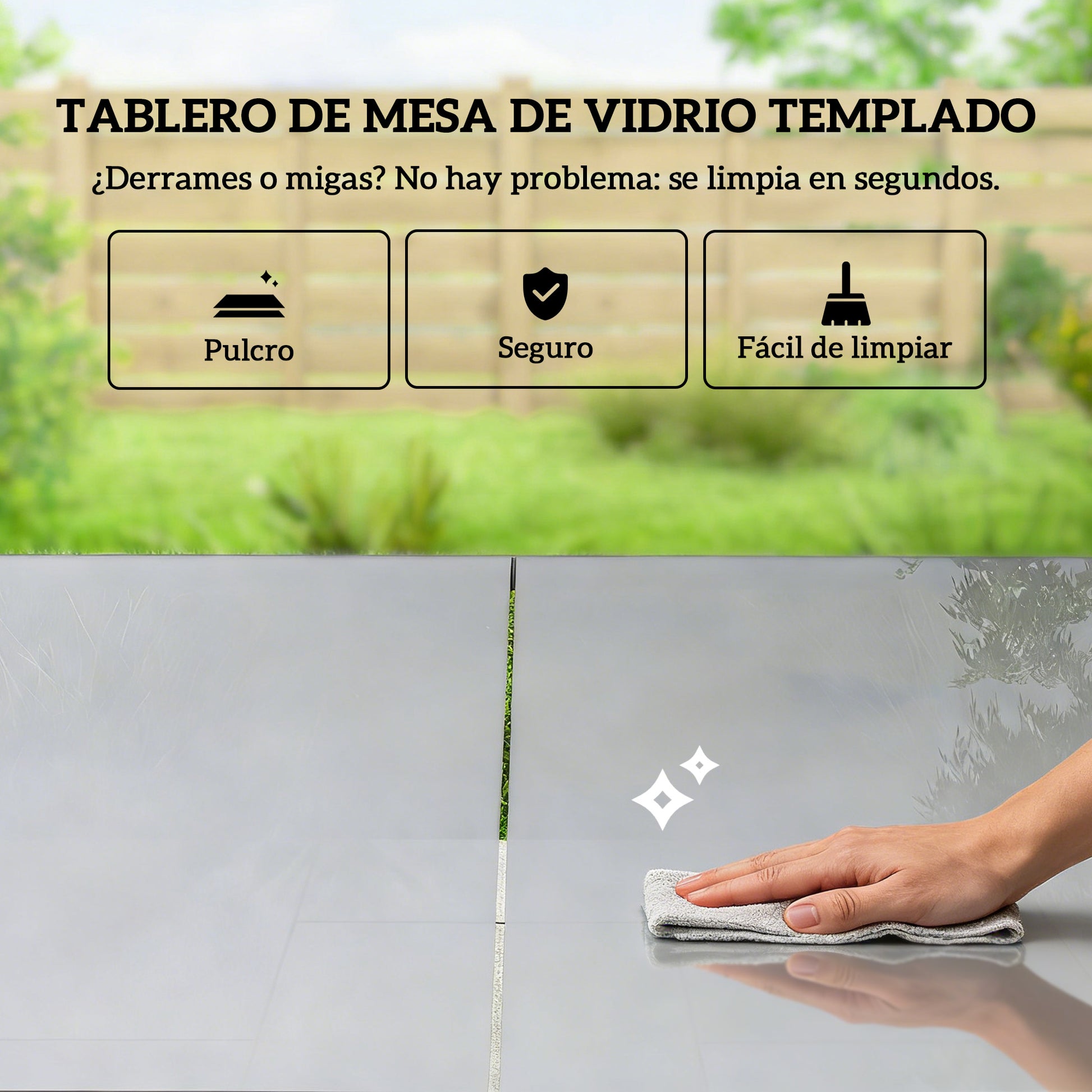 Outsunny Conjunto de Mesa y Sillas Jardín de 7 Piezas, Muebles Jardín Exterior con Mesa de Vidrio Templado, 6 Sillas Transpirables Decorativas, Marco de Acero Resistente a la Intemperie, Gris