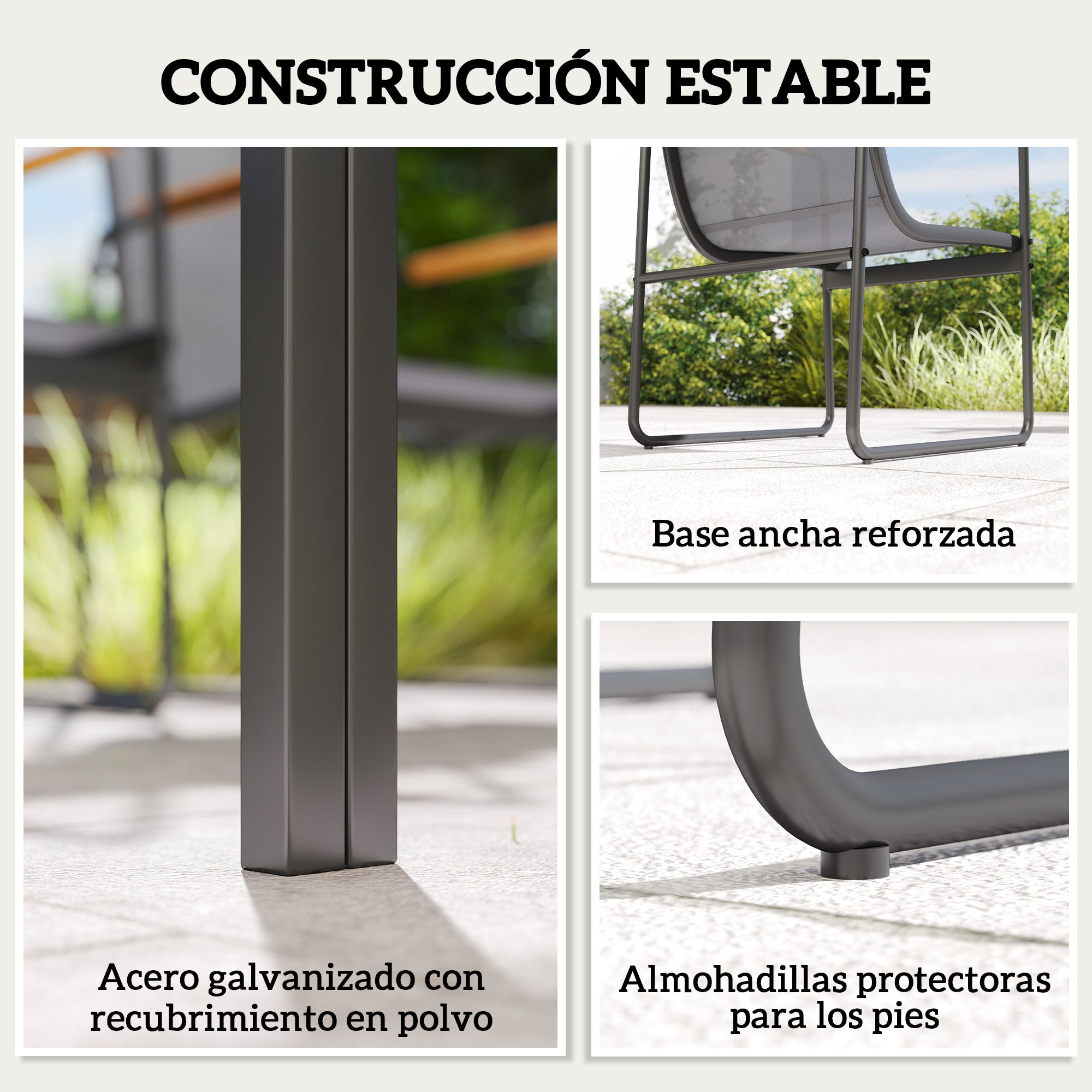 Outsunny Conjunto de Mesa y Sillas Jardín de 7 Piezas, Muebles Jardín Exterior con Mesa de Vidrio Templado, 6 Sillas Transpirables Decorativas, Marco de Acero Resistente a la Intemperie, Gris