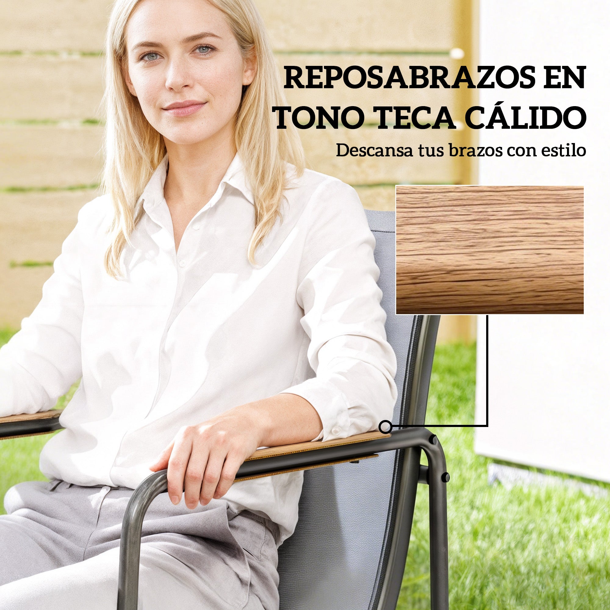 Outsunny Conjunto de Mesa y Sillas Jardín de 7 Piezas, Muebles Jardín Exterior con Mesa de Vidrio Templado, 6 Sillas Transpirables Decorativas, Marco de Acero Resistente a la Intemperie, Gris