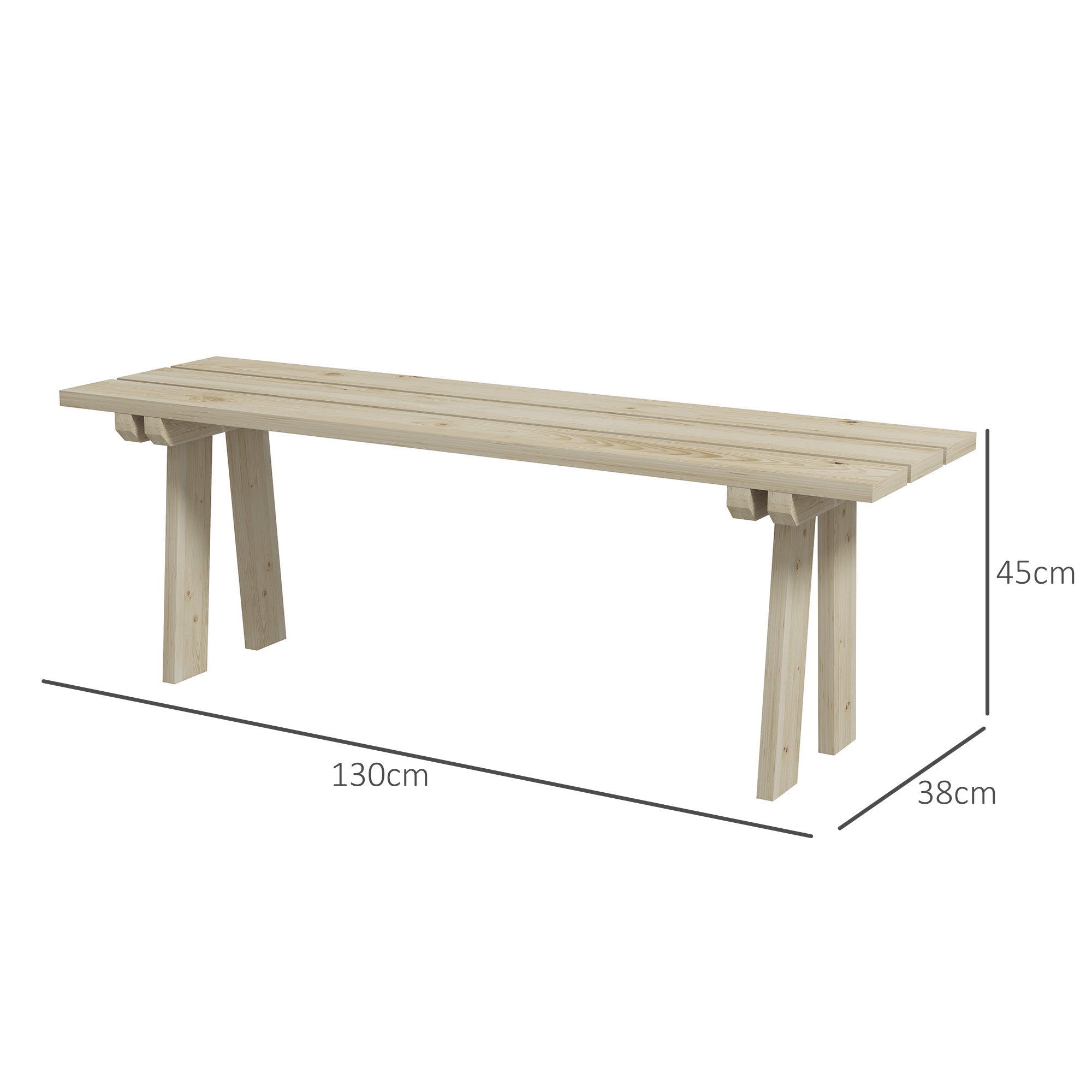 Outsunny Banco de Madera Banco de Jardín de 2 Plazas Carga 220 kg Banco de Exterior para Patio Terraza Piscina 130x38x45 cm Natural