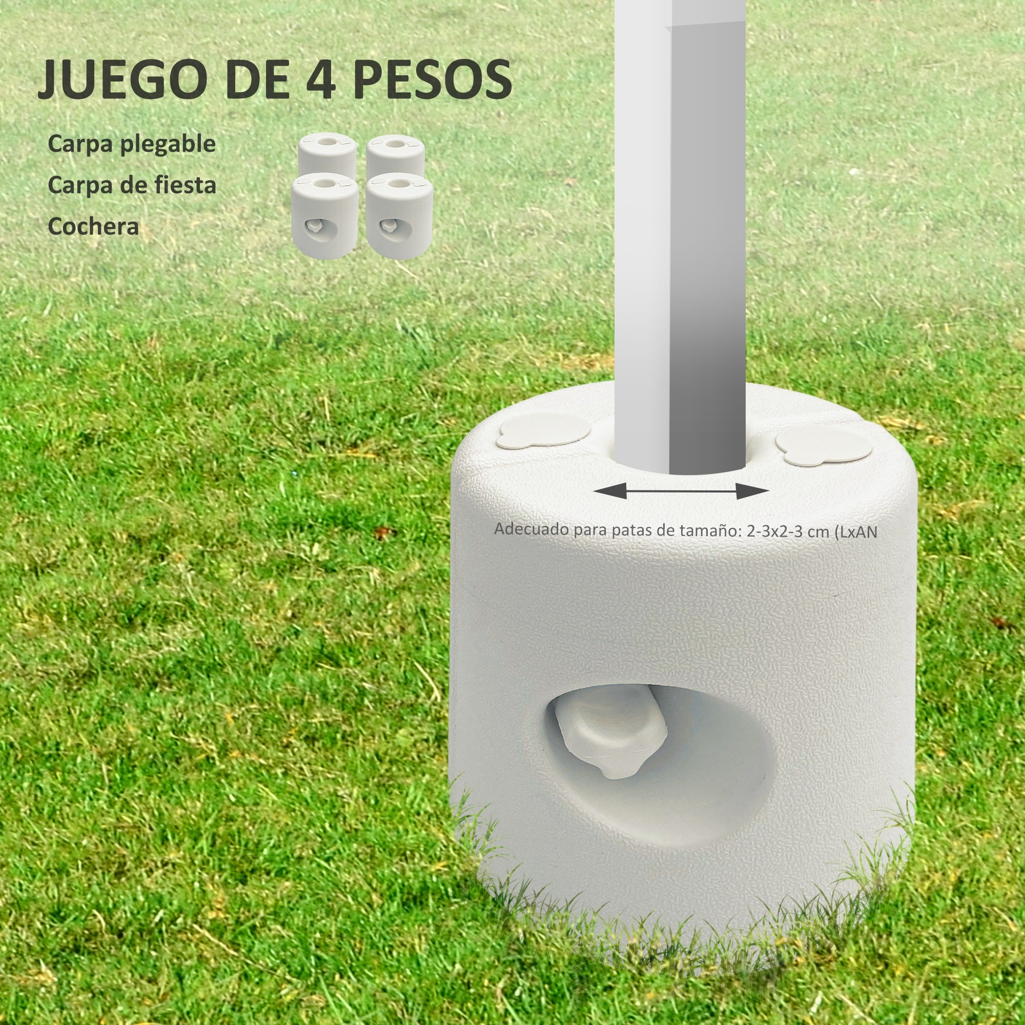 Outsunny Pack de 4 Pesos para Carpas Plegables Soportes Rellenables con 9,2 kg de Agua o 12 kg de Arena Pesos para Cenador con Perillas de Fijación Ø24x25,5 cm Blanco