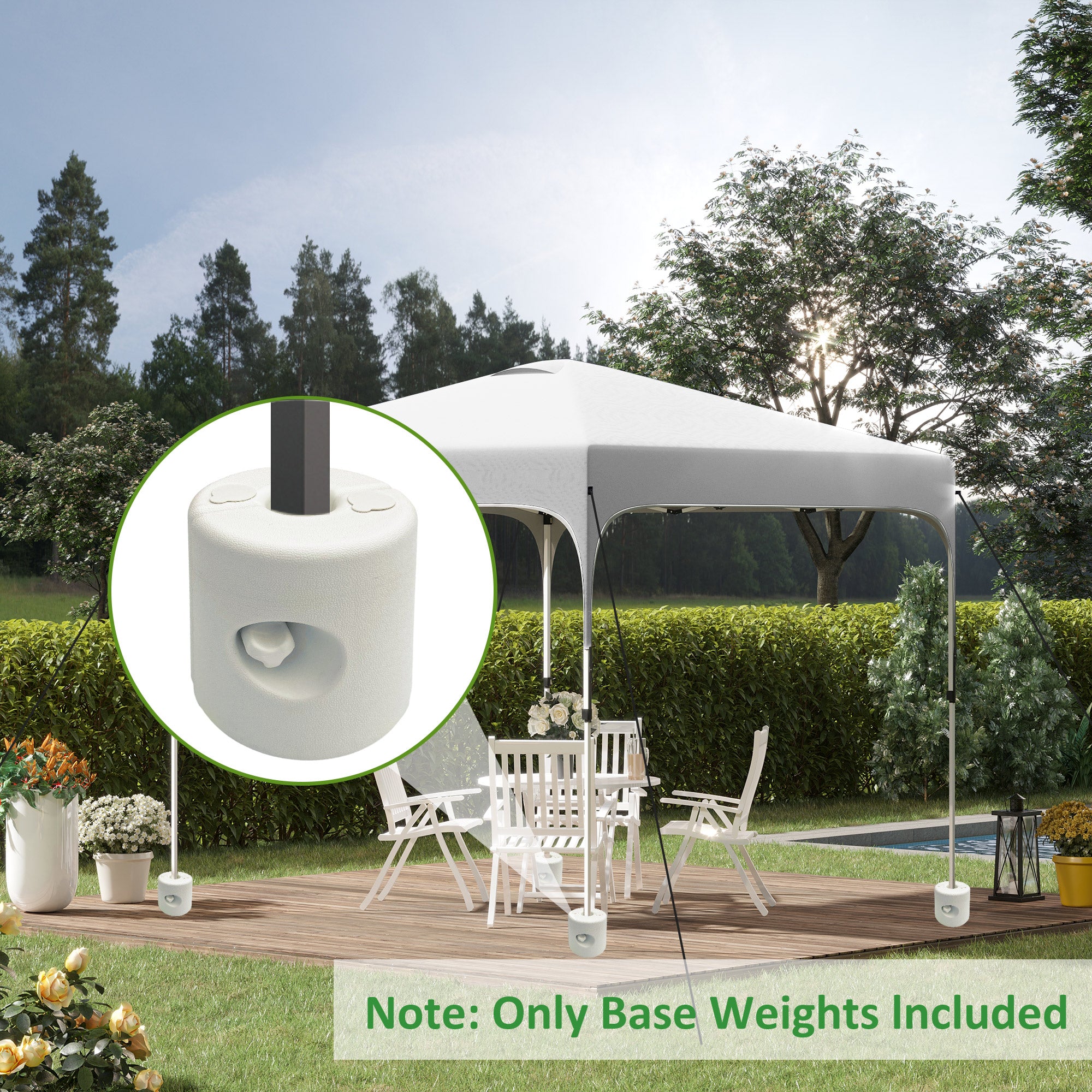 Outsunny Pack de 4 Pesos para Carpas Plegables Soportes Rellenables con 9,2 kg de Agua o 12 kg de Arena Pesos para Cenador con Perillas de Fijación Ø24x25,5 cm Blanco