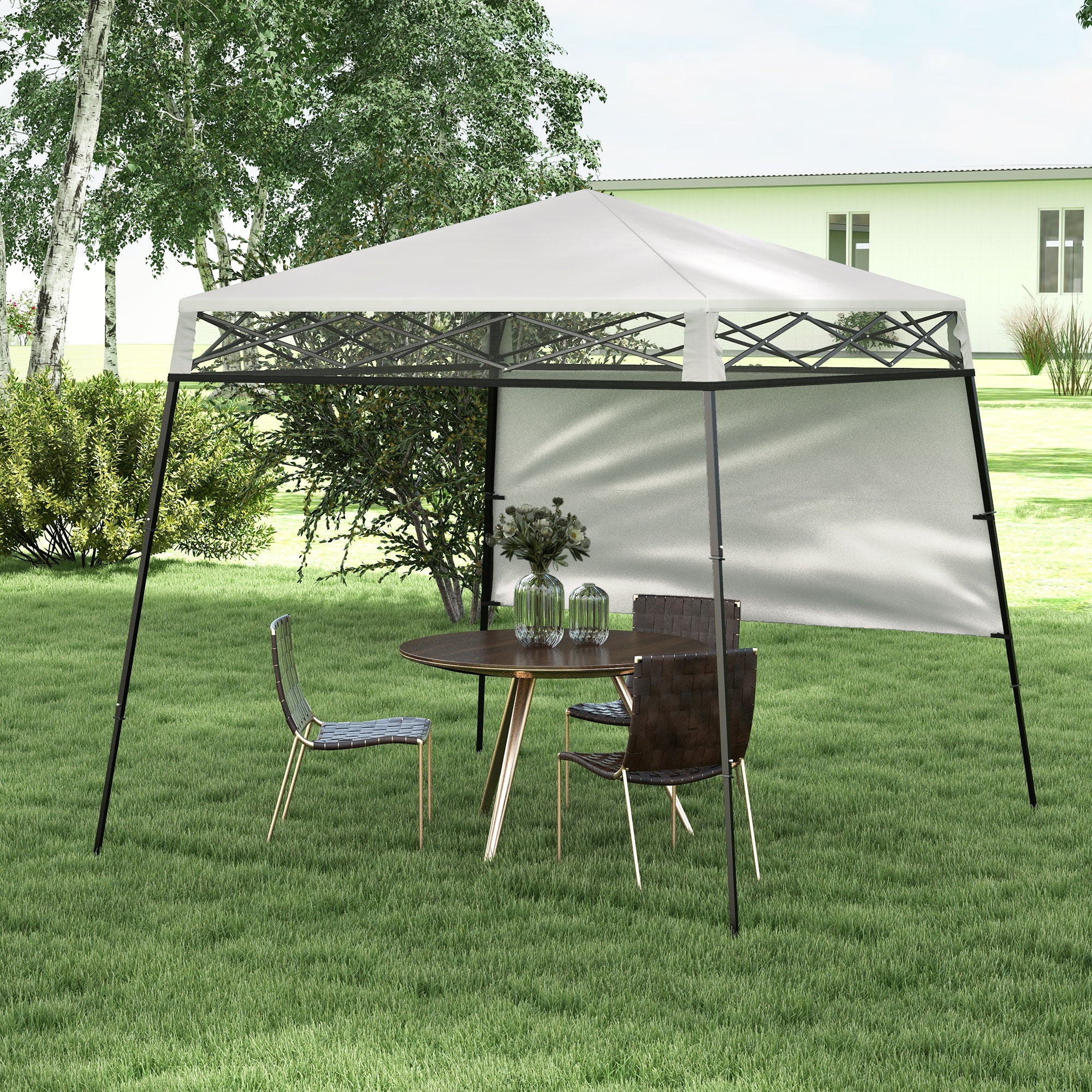Outsunny Carpa Plegable 220x220x200 cm Cenador Plegable con 1 Pared Lateral Bolsa de Transporte Impermeable y Protección UV50+ para Jardín Patio Blanco