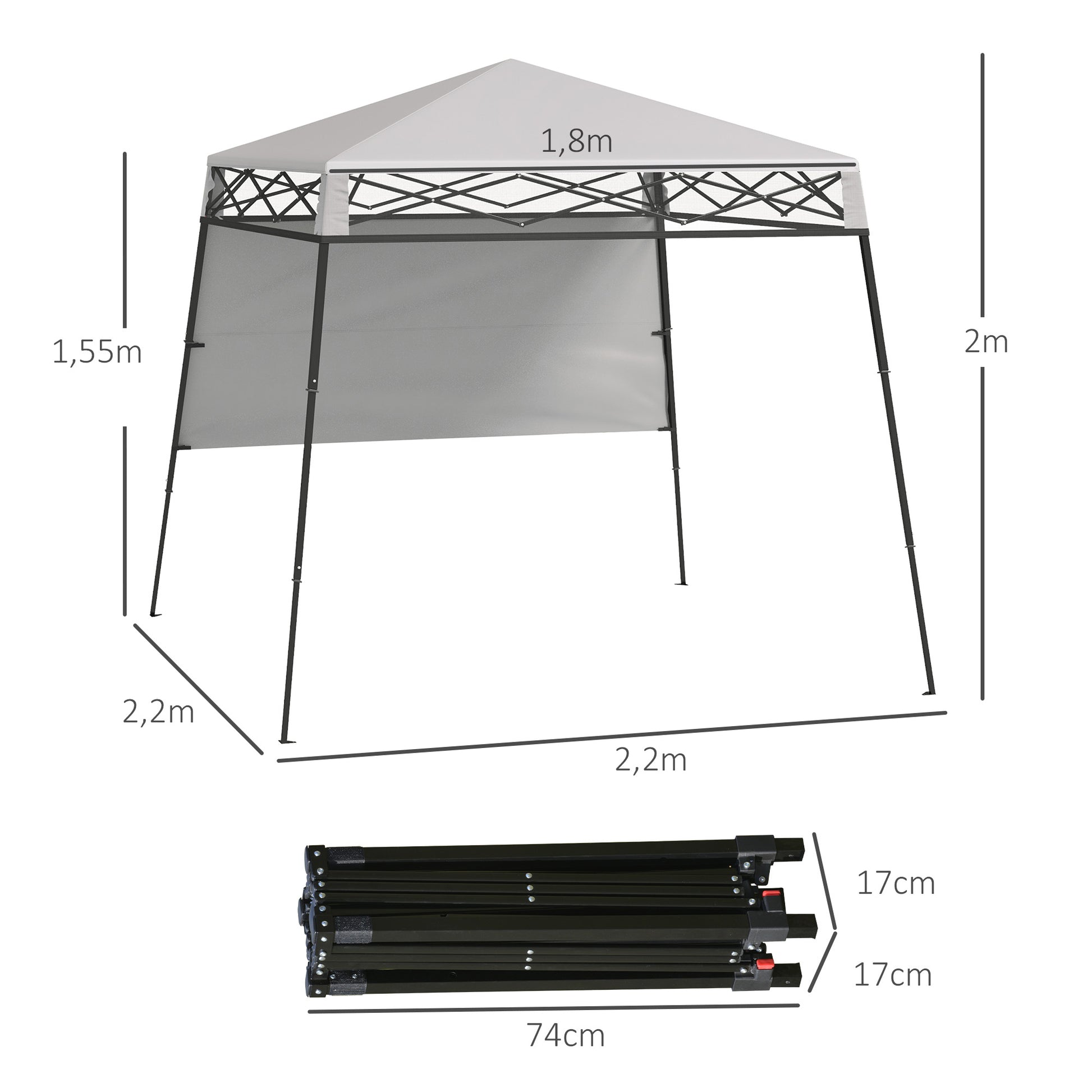 Outsunny Carpa Plegable 220x220x200 cm Cenador Plegable con 1 Pared Lateral Bolsa de Transporte Impermeable y Protección UV50+ para Jardín Patio Blanco