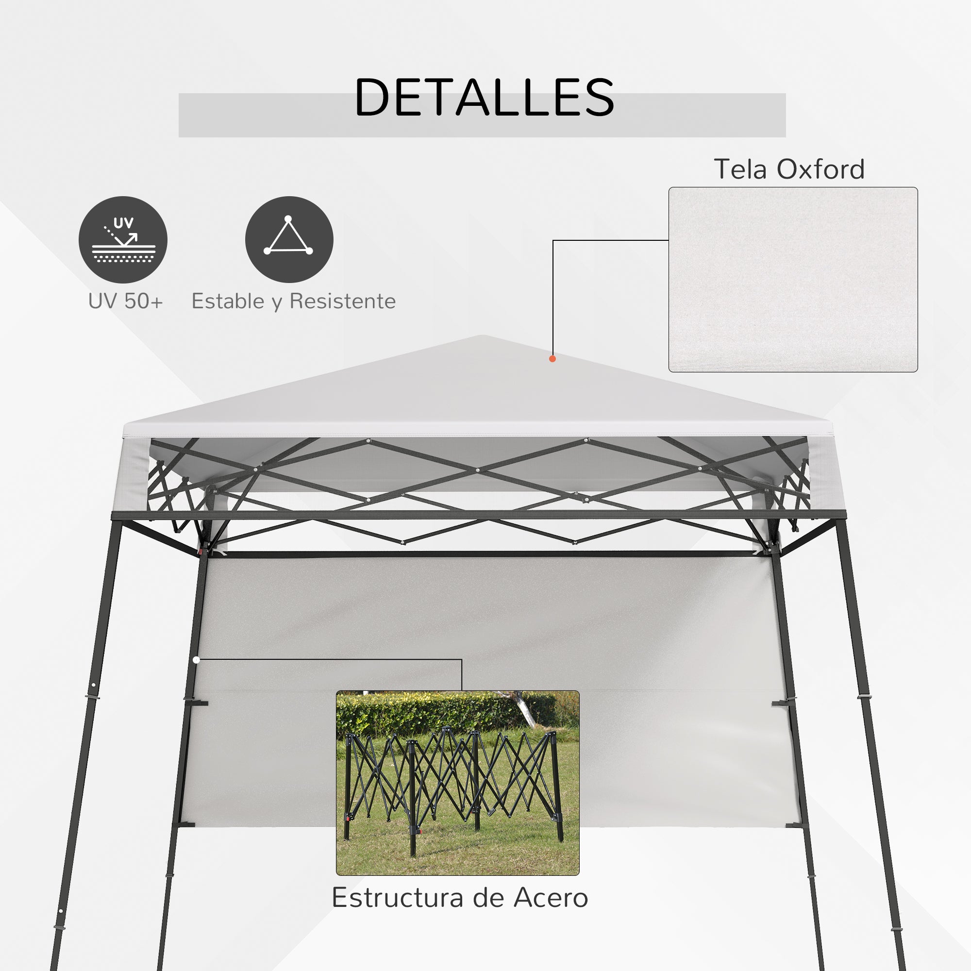 Outsunny Carpa Plegable 220x220x200 cm Cenador Plegable con 1 Pared Lateral Bolsa de Transporte Impermeable y Protección UV50+ para Jardín Patio Blanco