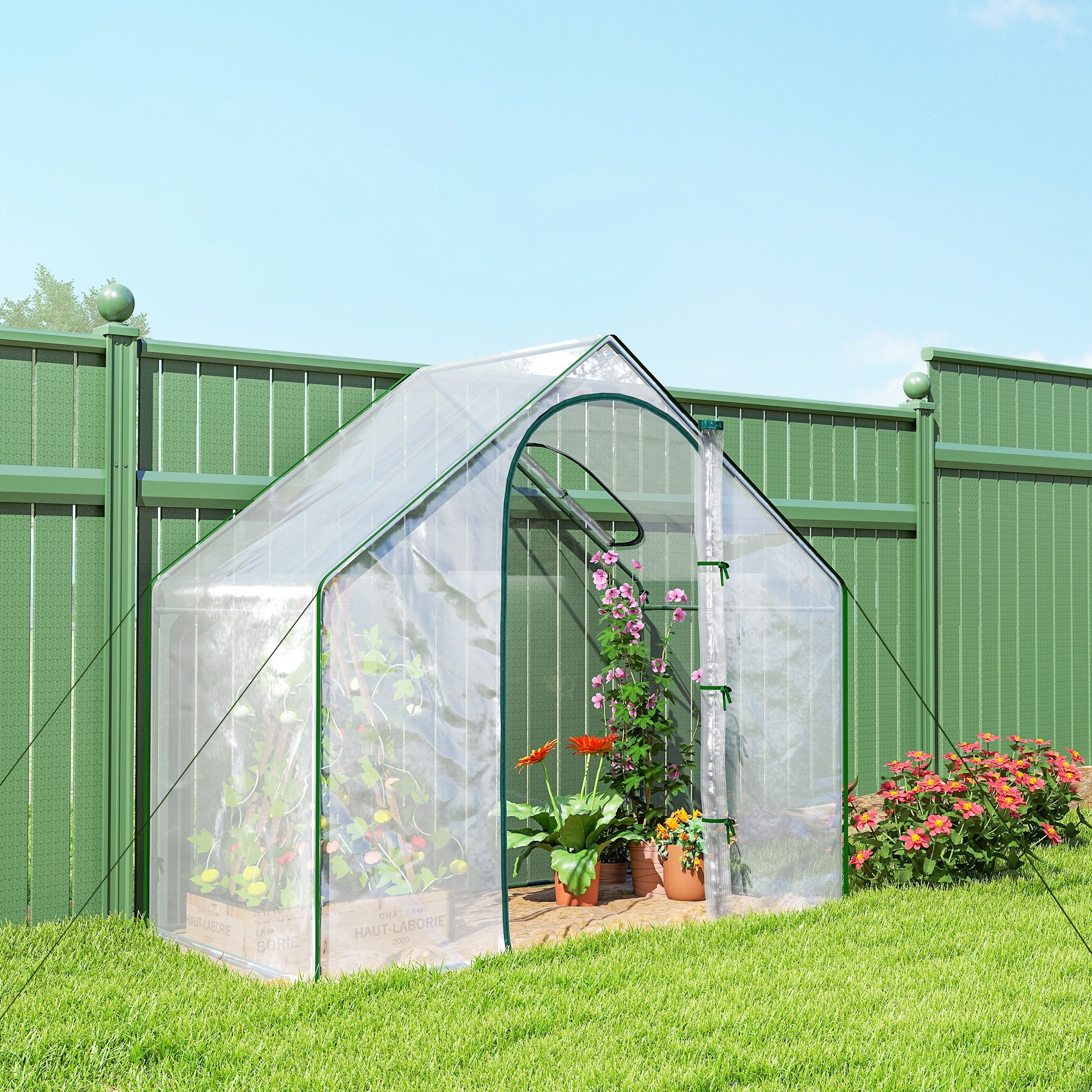 Outsunny Invernadero Pequeño, Invernadero de Exterior con Ventana y Puerta con Cremallera, Marco de Acero, Cubierta de Plástico Impermeable Anti-UV para Cultivar Plantas, 180x100x168 cm, Transparente