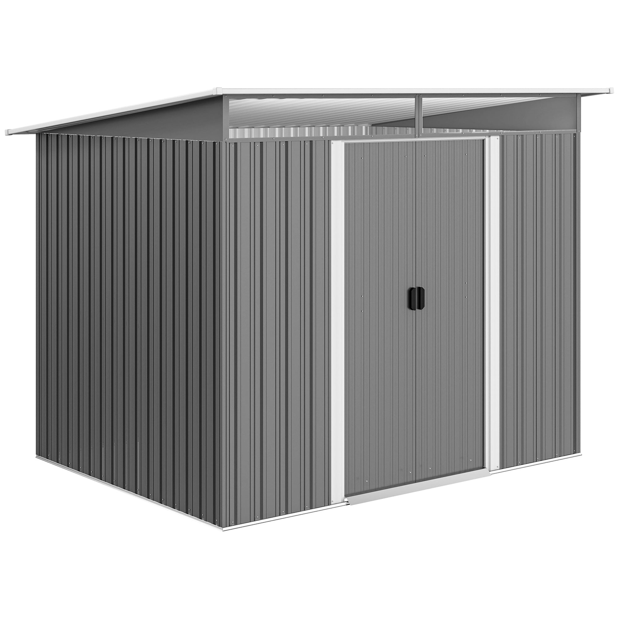 Outsunny Cobertizo de Jardín Exterior 4,5 m² 260x194x200 cm Caseta de Jardín Exterior Metálica con Paneles Frontales Transparentes y 2 Puertas Corredizas para Almacenamiento de Herramientas Gris