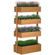 Outsunny Jardinera de Madera de 4 Niveles, Jardinera Exterior Elevada con Orificios de Drenaje y Tela no Tejida, Macetero para Cultivos, Plantas, Flores, para Terraza, Jardín, 80x45x142 cm, Naranja