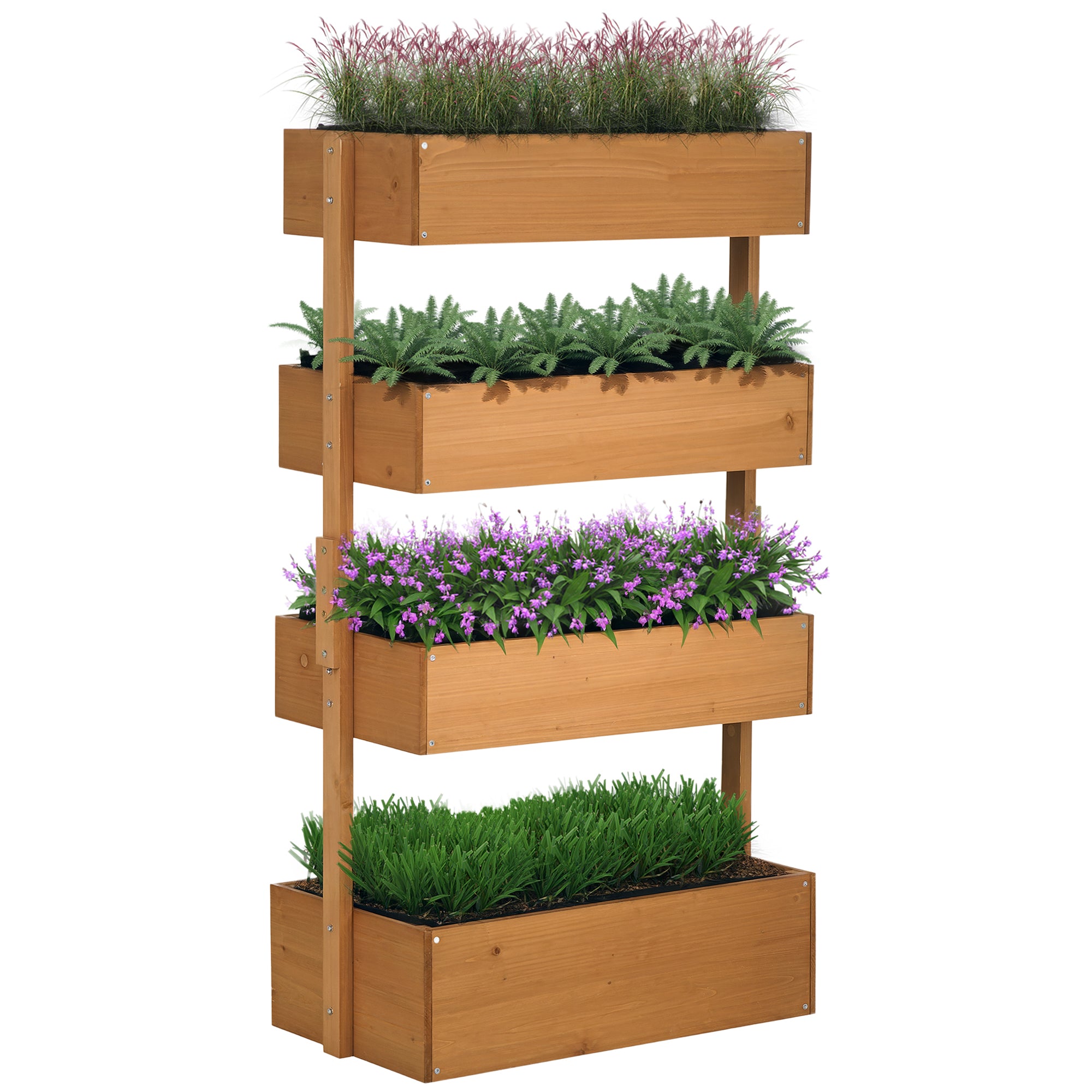 Outsunny Jardinera de Madera de 4 Niveles, Jardinera Exterior Elevada con Orificios de Drenaje y Tela no Tejida, Macetero para Cultivos, Plantas, Flores, para Terraza, Jardín, 80x45x142 cm, Naranja