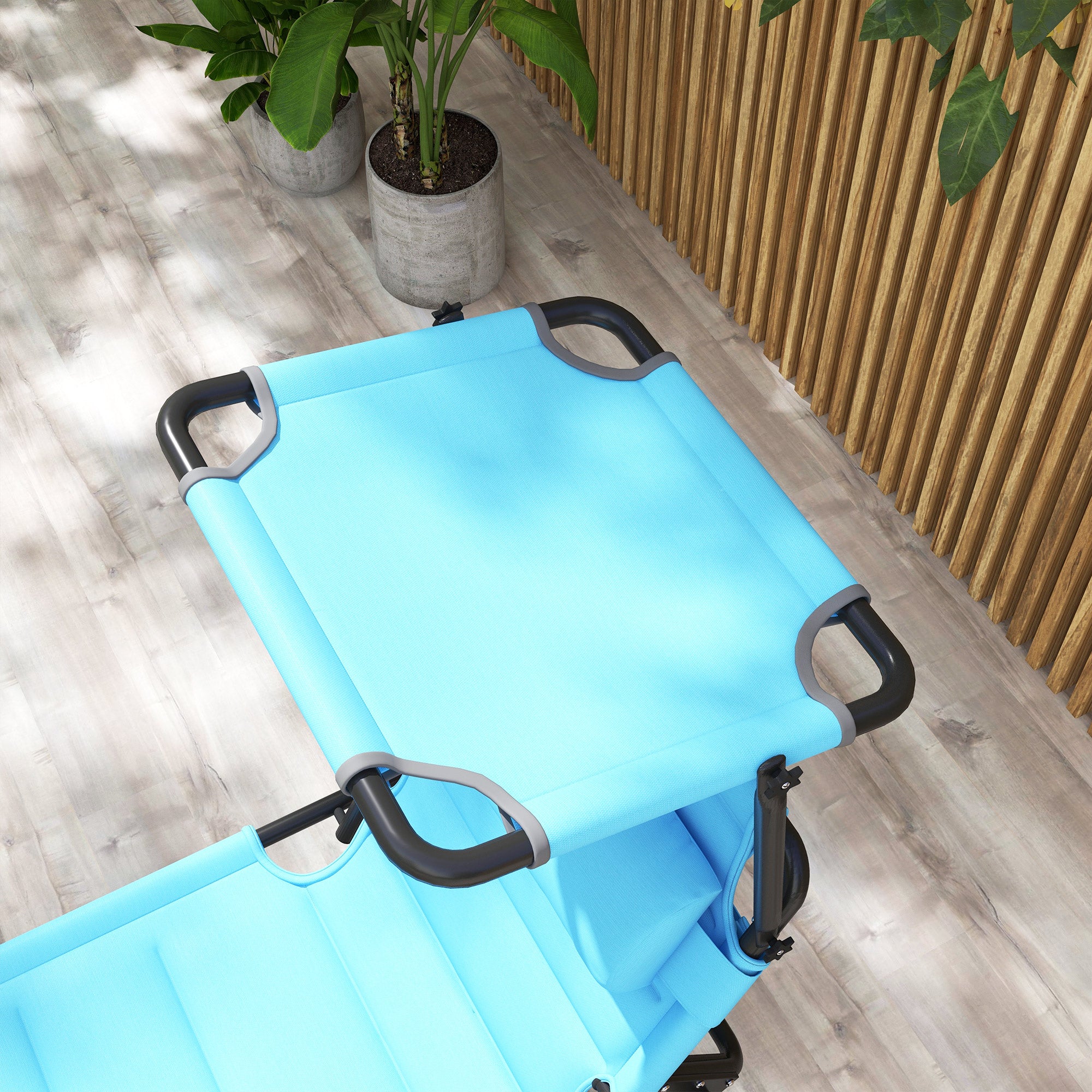 Outsunny Tumbona Plegable, Tumbona Jardín Exterior con Toldo Ajustable, Respaldo Regulable en 4 Niveles, Reposacabezas, Cojín Grueso, para Terraza, Piscina, 70x200x45 cm, Azul Claro