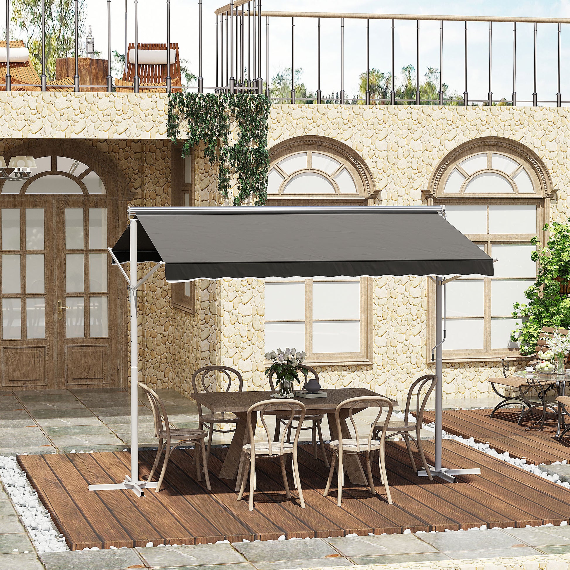 Outsunny Toldo de Pie Independiente 300x295x255 cm con Manivela Doble Cara Ángulo Ajustable Portátil Protección Solar para Jardín Terraza Patio Gris