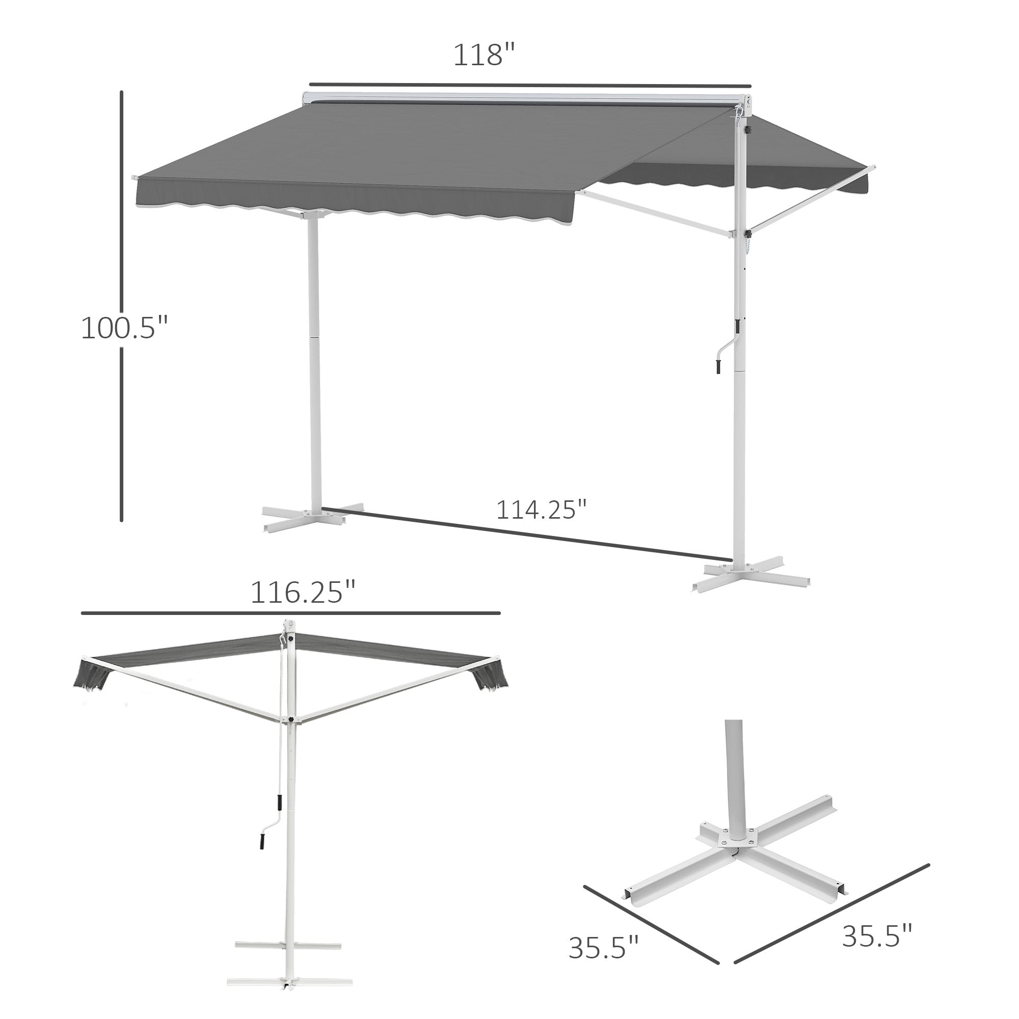 Outsunny Toldo de Pie Independiente 300x295x255 cm con Manivela Doble Cara Ángulo Ajustable Portátil Protección Solar para Jardín Terraza Patio Gris