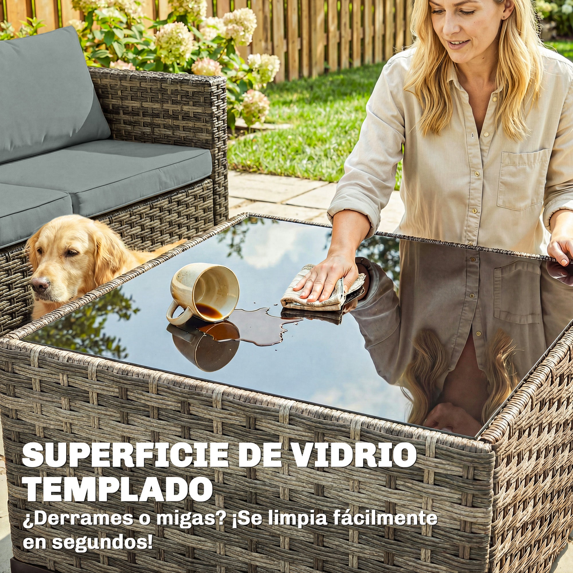 Outsunny Conjunto de Jardín de Ratán de 5 Piezas, Conjunto Terraza Resistente, Muebles Jardín Exterior Incluye Cojines, 2 Sillones de Esquina, Sillón sin Brazos, Reposapiés y Mesa Centro, Gris Claro