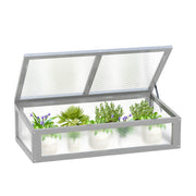 Outsunny Invernadero de Madera Natural y Policarbonato 90x46x28 cm con Tapa Inclinada Caseta de Plantas para Jardín Huerto Terraza Protección del Clima Gris