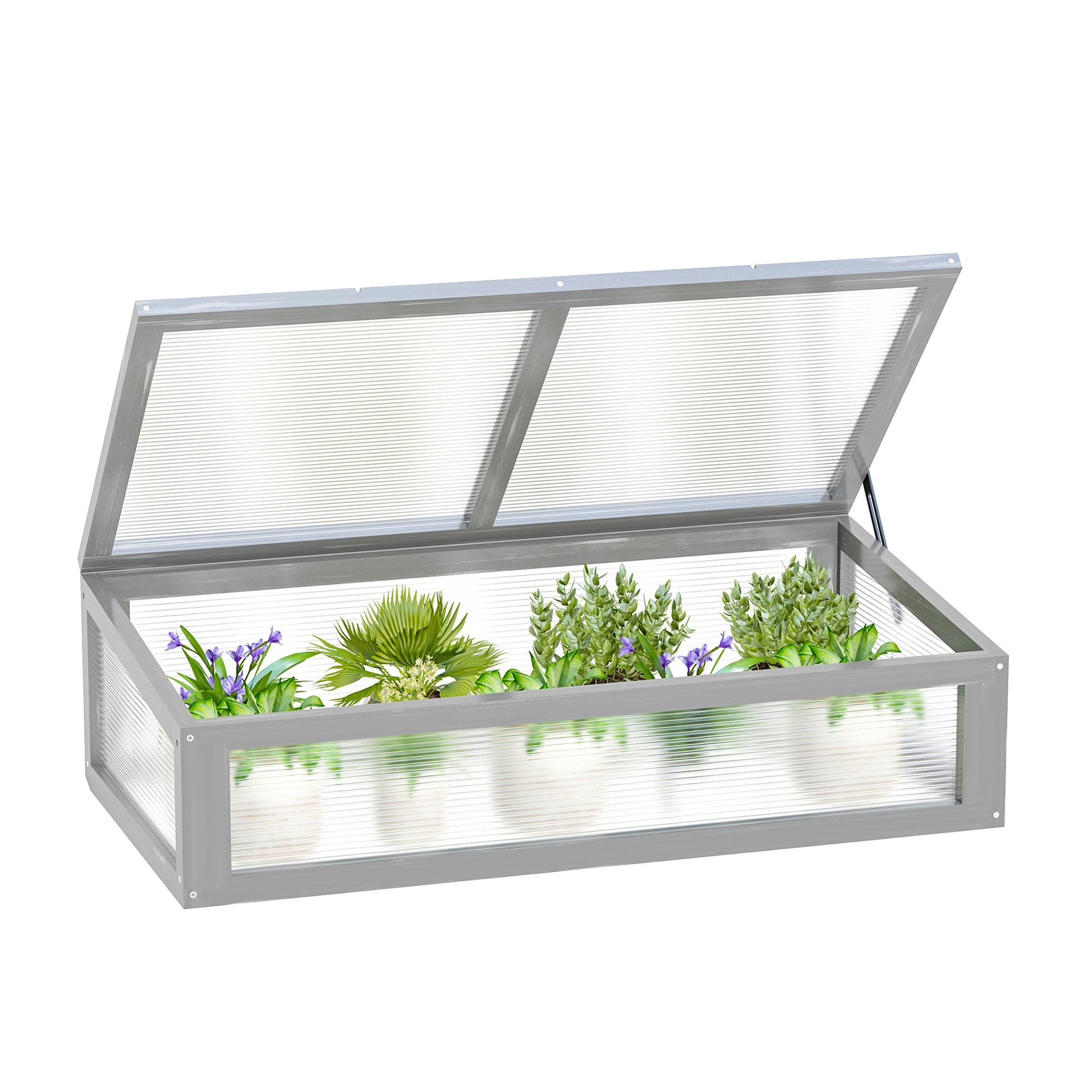 Outsunny Invernadero de Madera Natural y Policarbonato 90x46x28 cm con Tapa Inclinada Caseta de Plantas para Jardín Huerto Terraza Protección del Clima Gris
