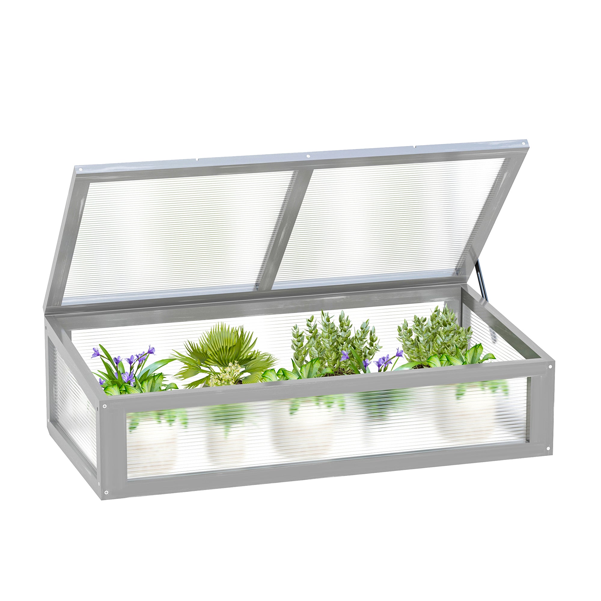 Outsunny Invernadero de Madera Natural y Policarbonato 90x46x28 cm con Tapa Inclinada Caseta de Plantas para Jardín Huerto Terraza Protección del Clima Gris