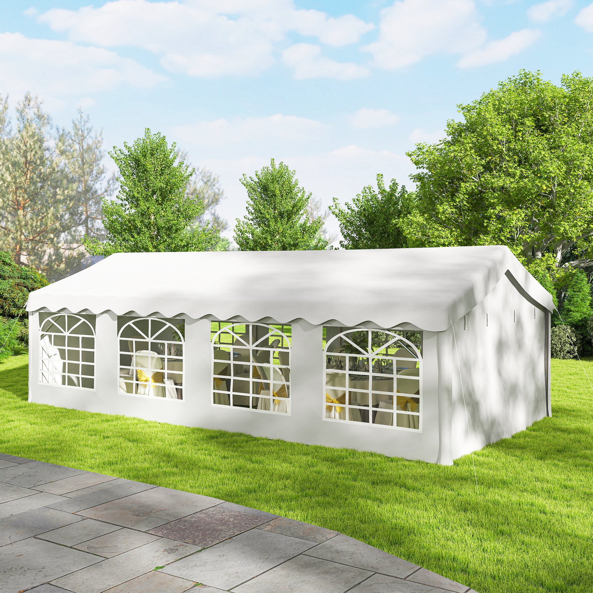 Outsunny Carpa para Fiesta 4x8 m, Carpa de Jardín con Estructura de Acero Galvanizado, Paredes Laterales Extraíbles, Puerta con Cremallera y Ventanas, UPF50+, Cenador Gazabo para Boda, Eventos, Blanco