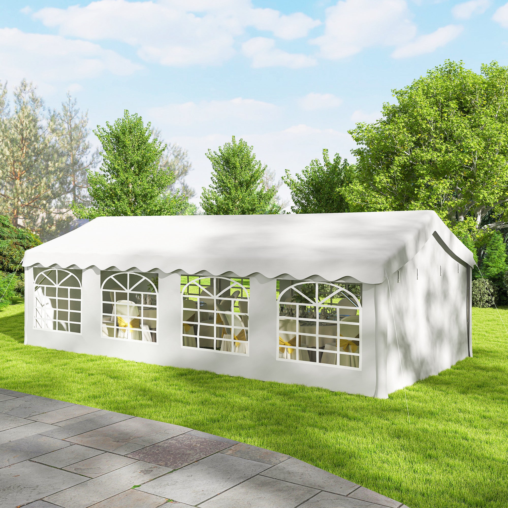 Outsunny Carpa para Fiesta 4x8 m, Carpa de Jardín con Estructura de Acero Galvanizado, Paredes Laterales Extraíbles, Puerta con Cremallera y Ventanas, UPF50+, Cenador Gazabo para Boda, Eventos, Blanco